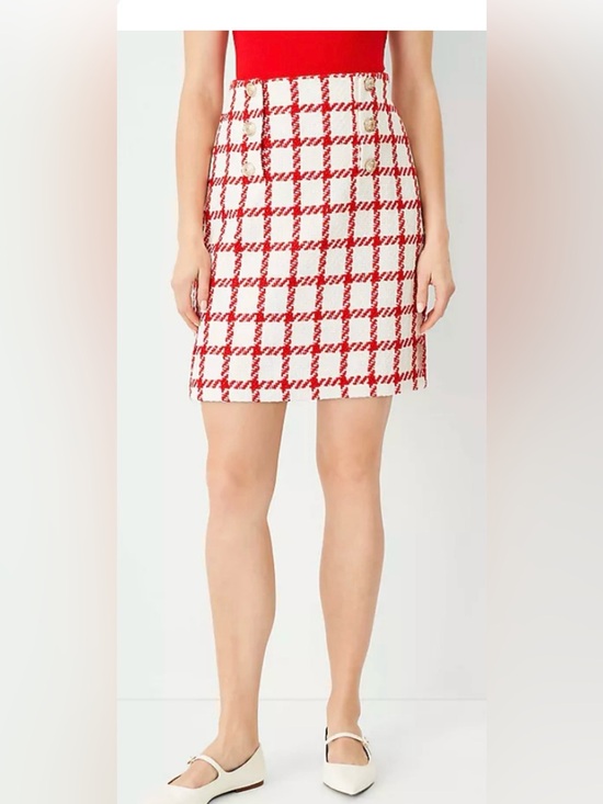 Ann Taylor Dresses & Skirts - NWT Ann Taylor Red and White Plaid Tweed Mini Skirt